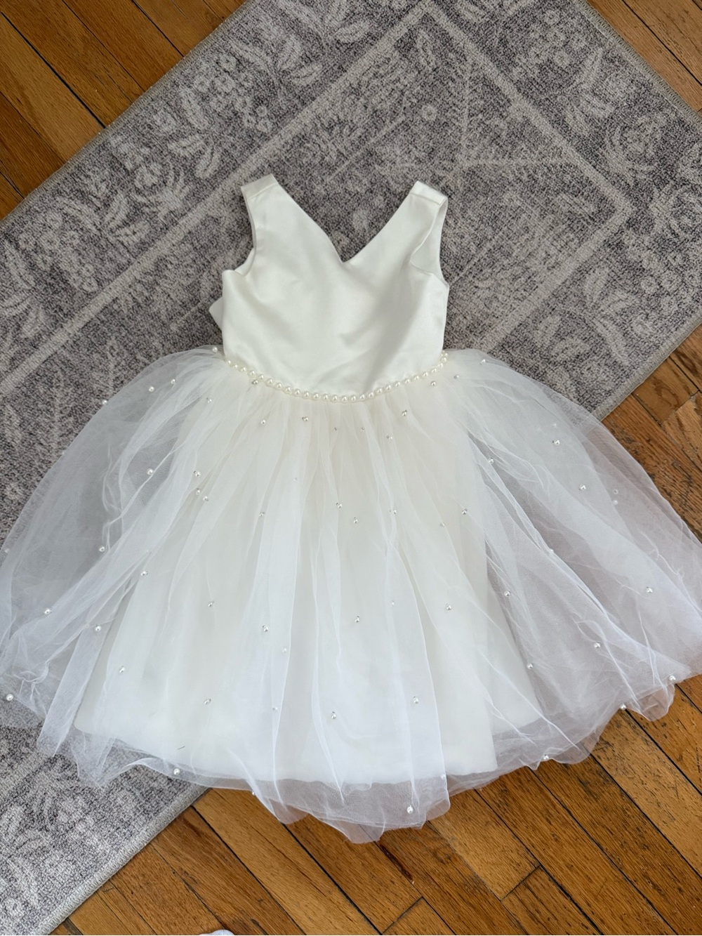 Ivory Pearl-Embellished Tulle Flower Girl Dress 2t